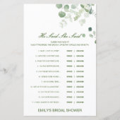 Editable sagte, sie sagte Polterabend Game (Vorderseite)