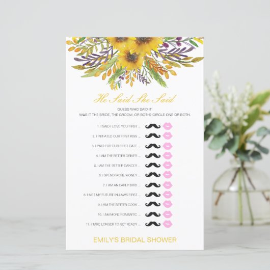 Editable sagte, sie sagte Polterabend Game (Stehend Vorderseite)