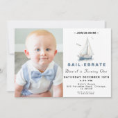 Editable Sailboat Nautic Foto Geburtstag Einladung (Vorderseite)
