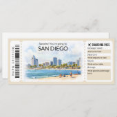 Editable San Diego Flugzeug Ticket, Kalifornien Tr Einladung (Vorne/Hinten)