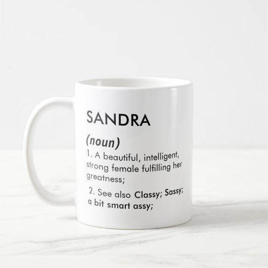 Editable Sandra name definition, custom name Kaffeetasse (Links)