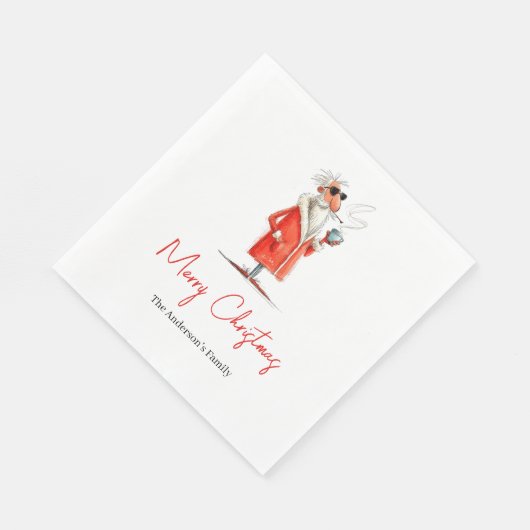 Editable Santa Claus Funny Christmas Dinner Napkin Serviette (Ecke)