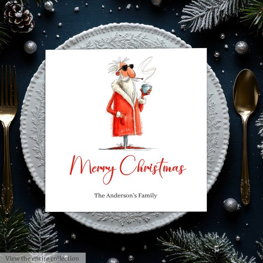 Editable Santa Claus Funny Christmas Dinner Napkin Serviette