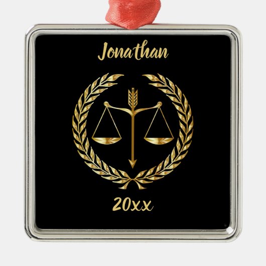 Editable Scales of Justice and Laurel Ornament Aus Metall (Vorne)