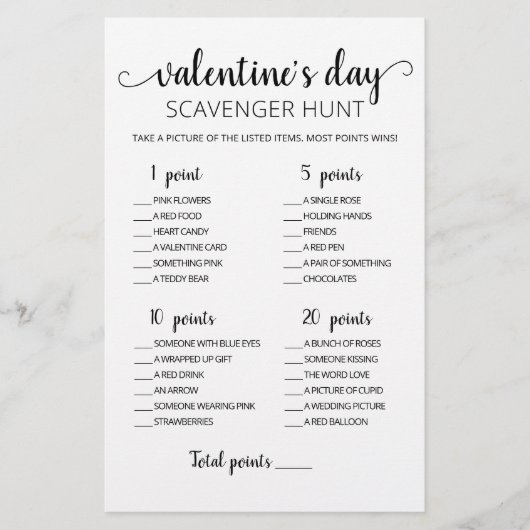 Editable Scavenger Hunt Valentine's Day Spiel (Vorderseite)