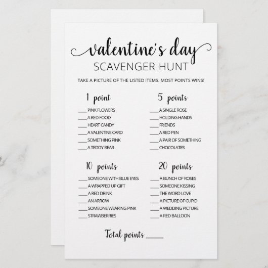 Editable Scavenger Hunt Valentine's Day Spiel (Vorne/Hinten)