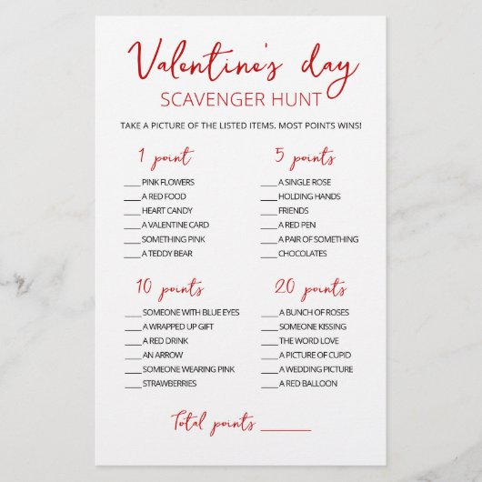 Editable Scavenger Hunt Valentine's Day Spiel (Vorderseite)