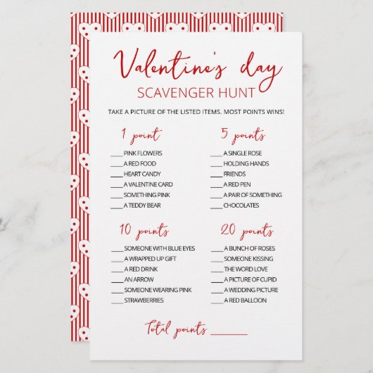 Editable Scavenger Hunt Valentine's Day Spiel (Vorne/Hinten)