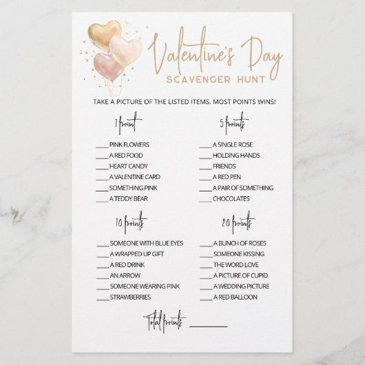 Editable Scavenger Hunt Valentine's Day Spiel (Vorderseite)