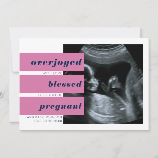 Editable Schlagzeilen 2 Foto Navy Pink Pregnance Ankündigung (Vorderseite)