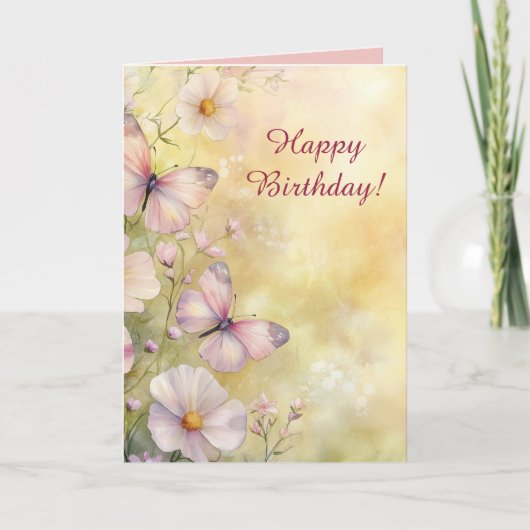 Editable Schmetterlinge und Blume zum Geburtstag Karte (Vorderseite)