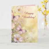 Editable Schmetterlinge und Blume zum Geburtstag Karte (Gelbe Blume)