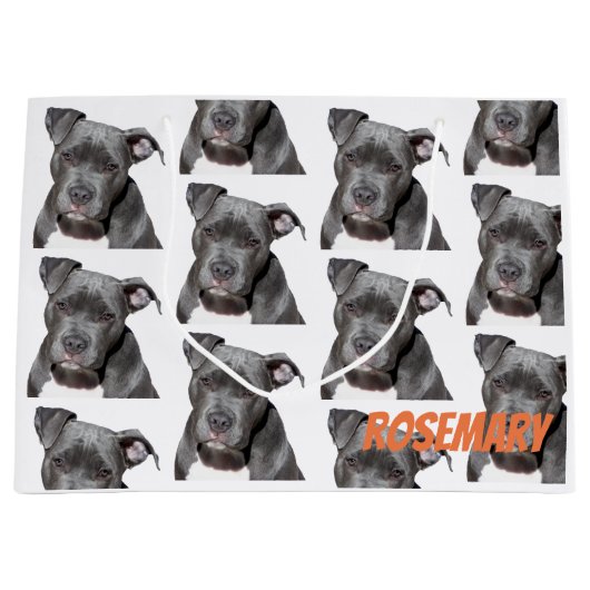 Editable schwarzes Pitbull Große Geschenktüte (Vorderseite)