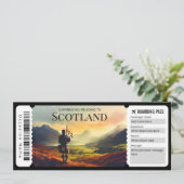 Editable Scotland Flugzeug Boarding Pass Ticket Einladung (Stehend Vorderseite)