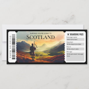 Editable Scotland Flugzeug Boarding Pass Ticket Einladung
