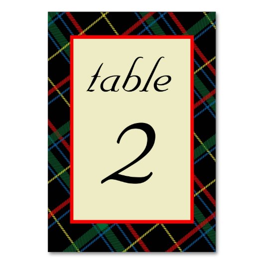 Editable Scottish Tartan Tischnummer Cards (Vorderseite)