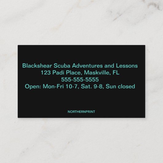 Editable Scuba Adventures and Lessings Visitenkarte (Rückseite)