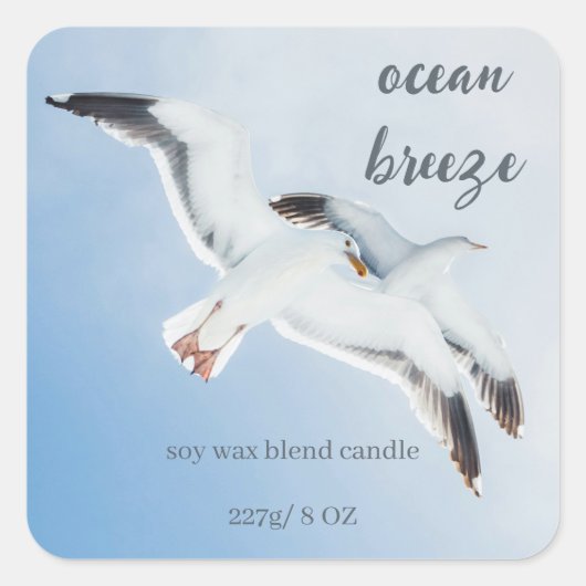 Editable Sea Gulls Ocean Breeze Product Quadratischer Aufkleber (Vorderseite)
