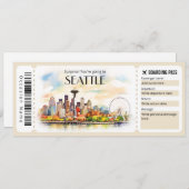 Editable Seattle Flugzeug Boarding Pass Ticket Einladung (Vorne/Hinten)