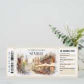 Editable Sevilla Boarding Pass Flugzeug Ticket Einladung (Stehend Vorderseite)