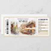 Editable Sevilla Boarding Pass Flugzeug Ticket Einladung (Vorne/Hinten)