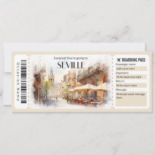 Editable Sevilla Boarding Pass Flugzeug Ticket Einladung