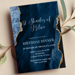 Editable Shades of Blue Invitation, Blue and Gold Einladung