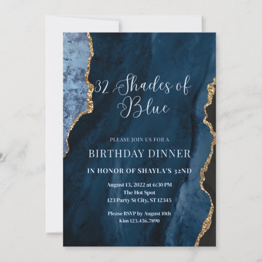 Editable Shades of Blue Invitation, Blue and Gold Einladung (Vorderseite)