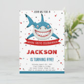 Editable Shark Birthday Einladung (Stehend Vorderseite)