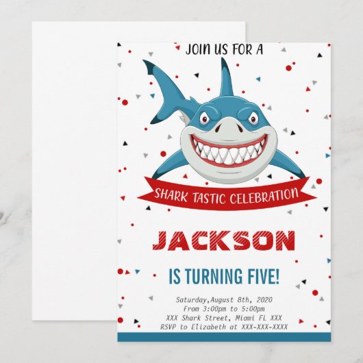Editable Shark Birthday Einladung (Vorne/Hinten)