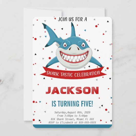 Editable Shark Birthday Einladung (Vorderseite)