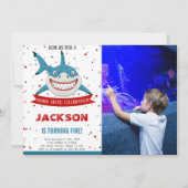 Editable Shark Birthday Foto Einladung (Vorderseite)