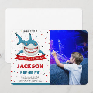 Editable Shark Birthday Foto Einladung