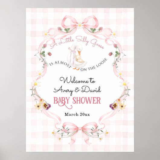 Editable Silly Goose Baby Shower Pink Bow Poster (Vorne)