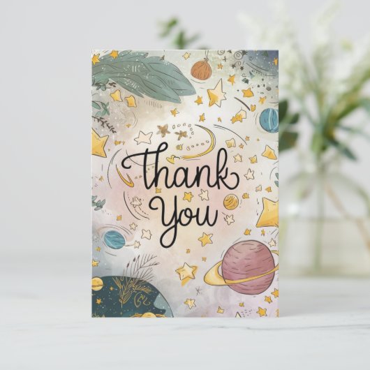 Editable Simple Chic Celestial Dankeskarte (Stehend Vorderseite)