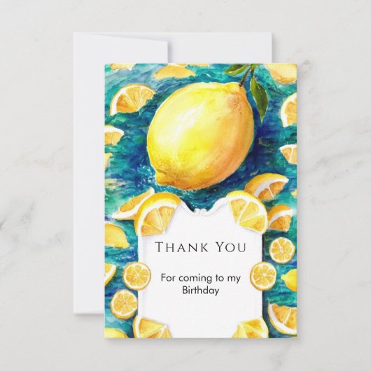 Editable Simple Lemon Birthday Dankeskarte (Vorderseite)