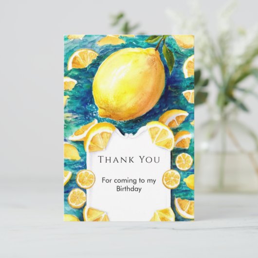 Editable Simple Lemon Birthday Dankeskarte (Stehend Vorderseite)
