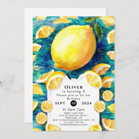 Editable Simple Lemon Birthday Einladung (Vorne/Hinten)