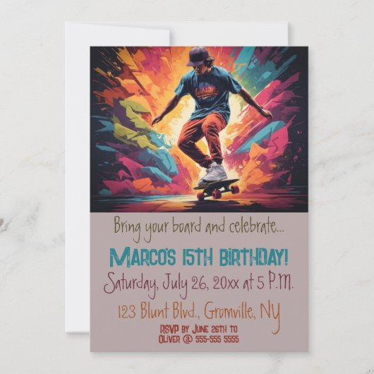 Editable Skateboarder Birthday Einladung (Vorderseite)