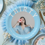 Editable Sky Blue 30th Birthday Paper Teller<br><div class="desc">Machen Sie Ihre 30. Geburtstagsfeier unvergesslich mit diesen Personalisierten Sky Blue 30 th Birthday Paper Tellern. Diese Teller mit einem sanften und eleganten Himmelblau-Design fügen jeder Geburtstagsparty eine stilvolle und koordinierte Touch hinzu. Passen Sie jede Platte mit Ihrem Namen, Ihrem Alter oder einer speziellen Nachricht an, um eine einzigartige Party-Tafel...</div>