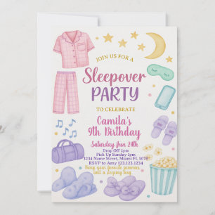 Editable Sleepover Geburtstagsparty Einladung