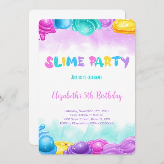 Editable Slime Birthday Party Einladung (Vorne/Hinten)