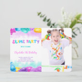 Editable Slime Birthday Party Foto Einladung (Stehend Vorderseite)