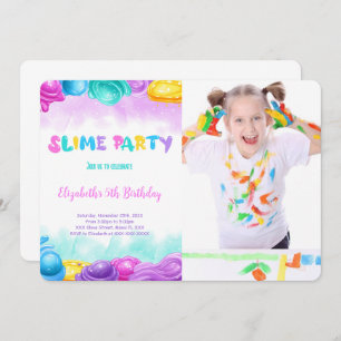 Editable Slime Birthday Party Foto Einladung