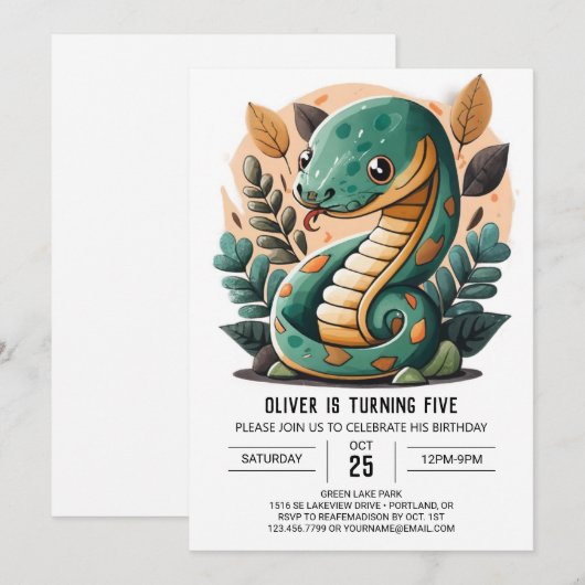 Editable Snake Birthday Einladung (Vorne/Hinten)