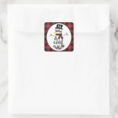 Editable Snowman Red & Black Buffalo Kariert Quadratischer Aufkleber (Tasche)