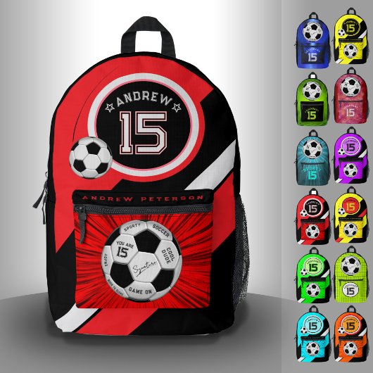 Editable Soccer Ball Modern Red Milestone Bedruckter Rucksack