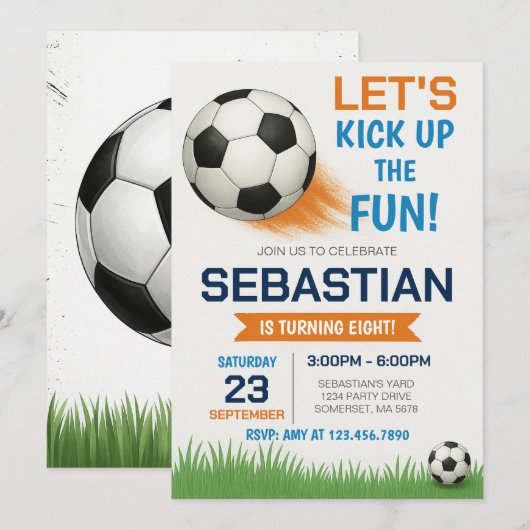 Editable Soccer Birthday Einladung (Vorne/Hinten)