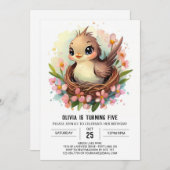 Editable Songbird Bird Birthday Einladung (Vorne/Hinten)