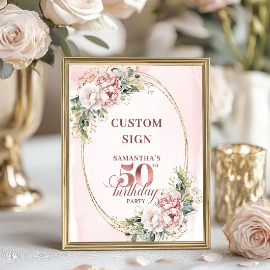 Editable Sophisticated Rose Gold 50th Birthday Poster